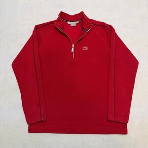 Vintage Nike 1/4 Zip Sweater Mens Medium Red Corduroy Pullover Athletic Y2K